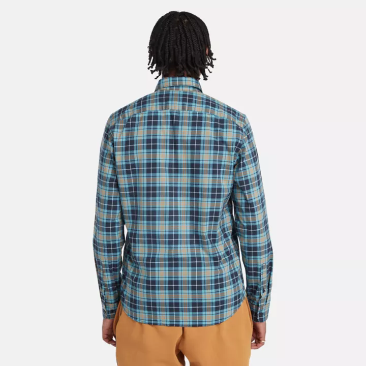 Stretch Poplin Tartan Shirt for Men in Blue