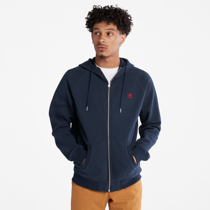 Exeter River Zip-Front Fleece Hoodie for Men in Navy