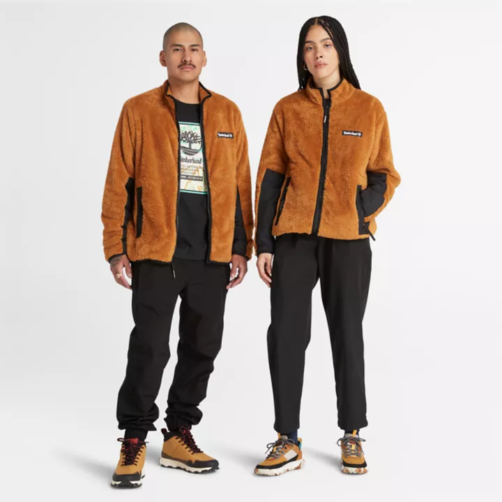 All Gender High Pile Fleece Jacket in Orange