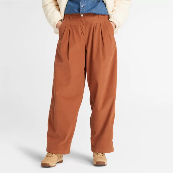 Needle Corduroy Trousers for Women in Terracotta