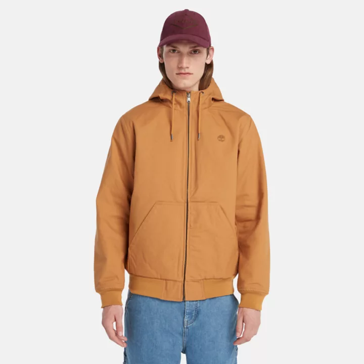 Insulated Canvas Hooded Bomber Jacket for Men in Orange