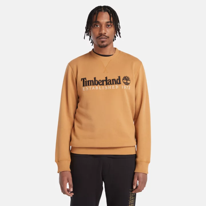 Est. 1973 Logo Crew Sweatshirt for Men in Yellow