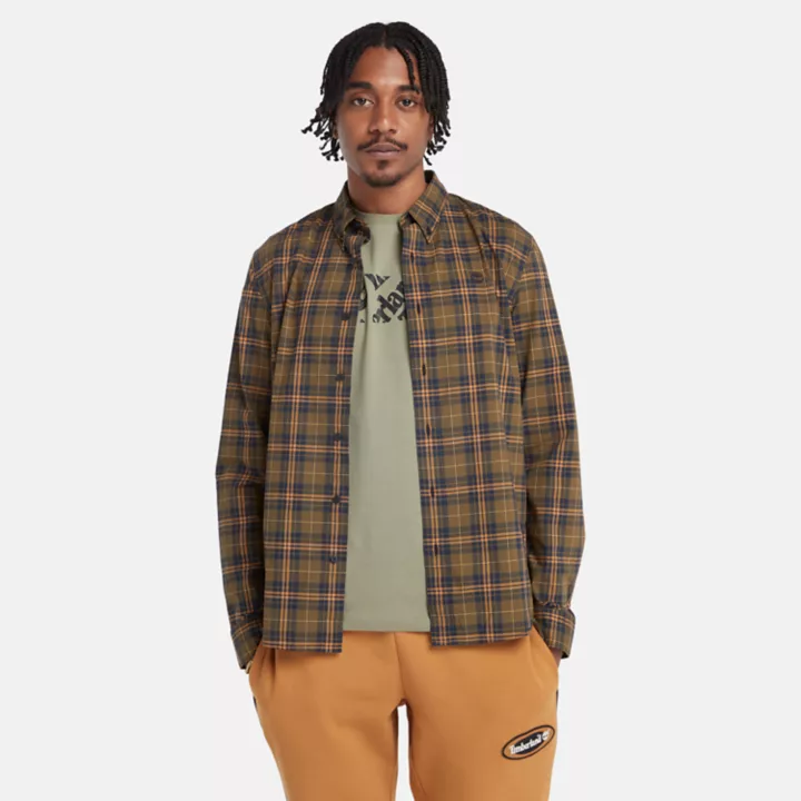 Stretch Poplin Tartan Shirt for Men in Green