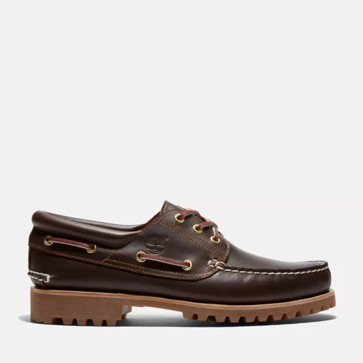3-Eye Lug Handsewn Boat Shoe for Men in Brown