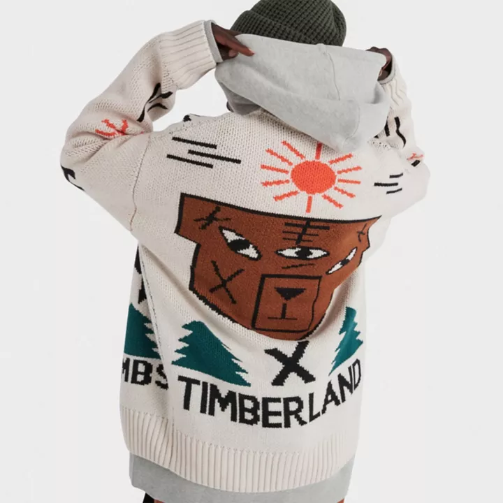 Timberland x Nina Chanel Abney Intarsia Cardigan in Beige
