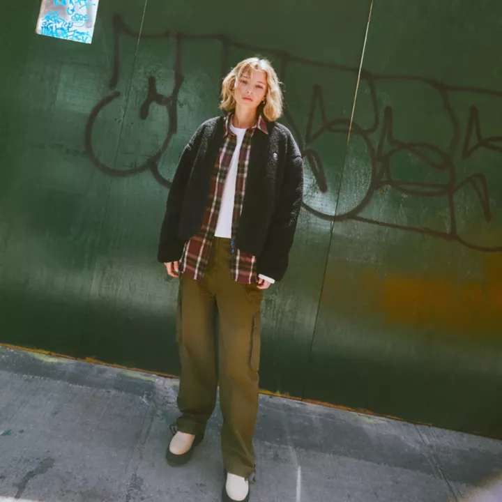 Fleece Bomber Jacket for Women in Black