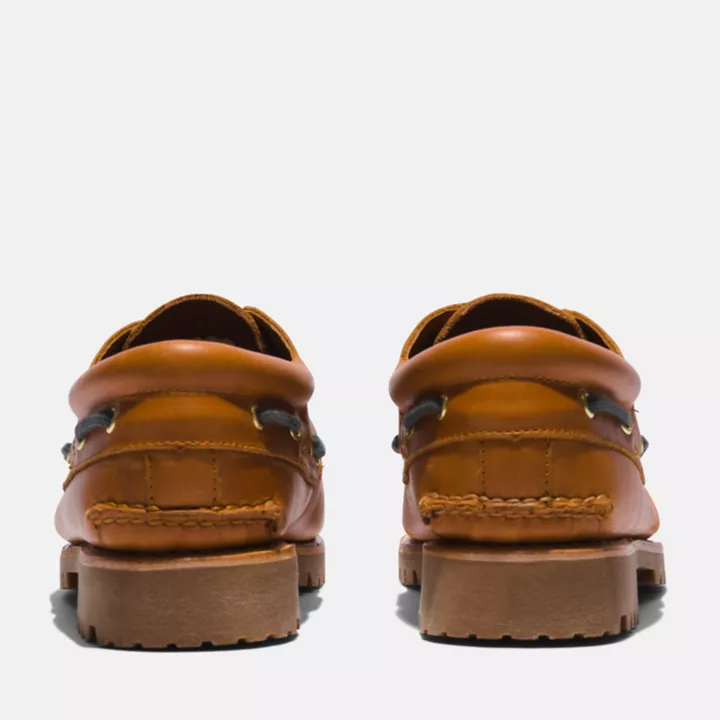 3-Eye Lug Handsewn Boat Shoe for Men in Brown