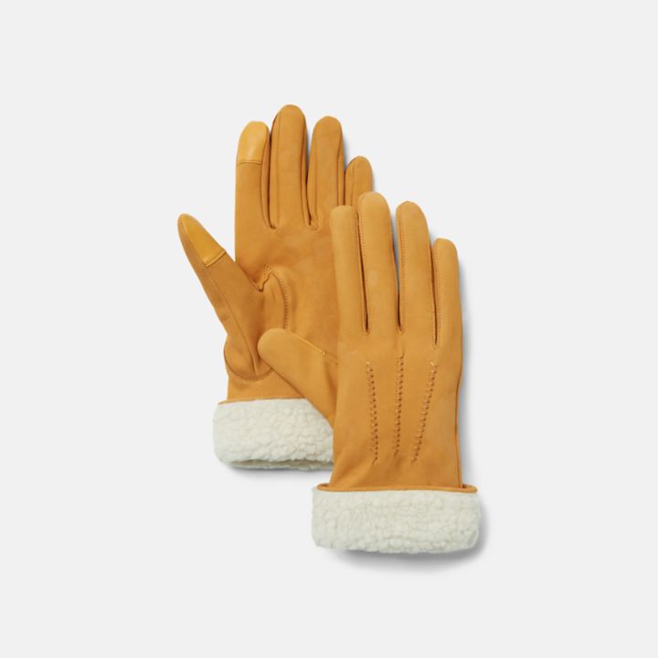 Leather Gloves with Fleece Cuffs for Women in Yellow