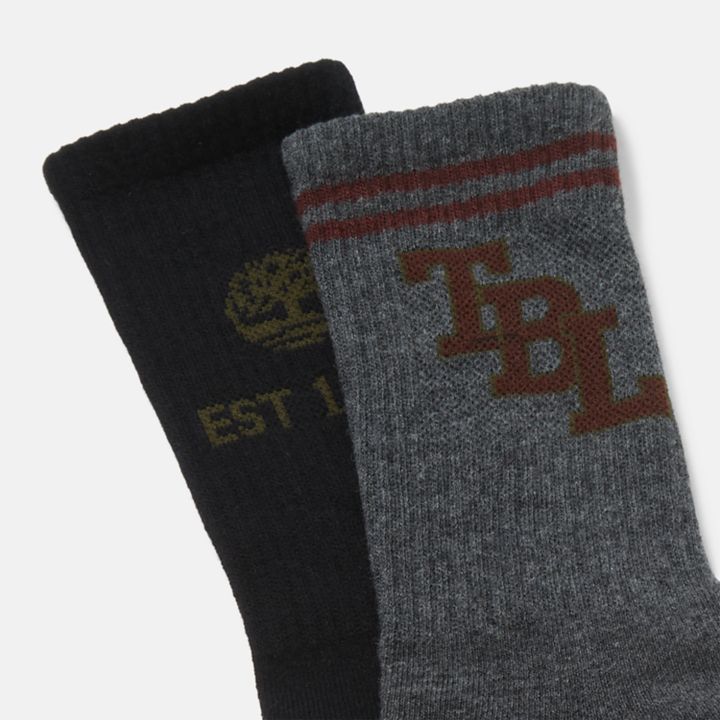 All Gender 2 Pack Throwback Lock-Up Crew Socks in Dark Grey/Black