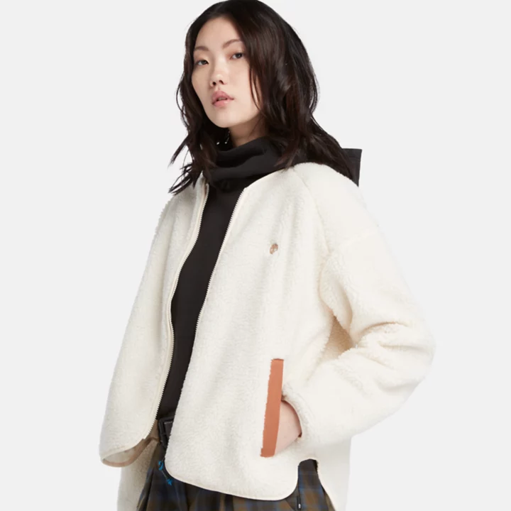 Fleece Bomber Jacket for Women in Beige