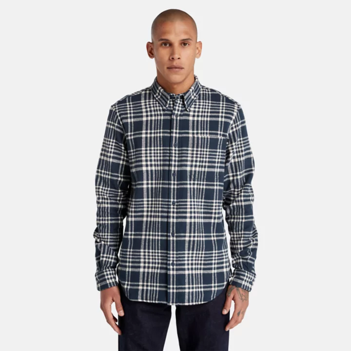 Heavy Flannel Check Shirt for Men in Navy