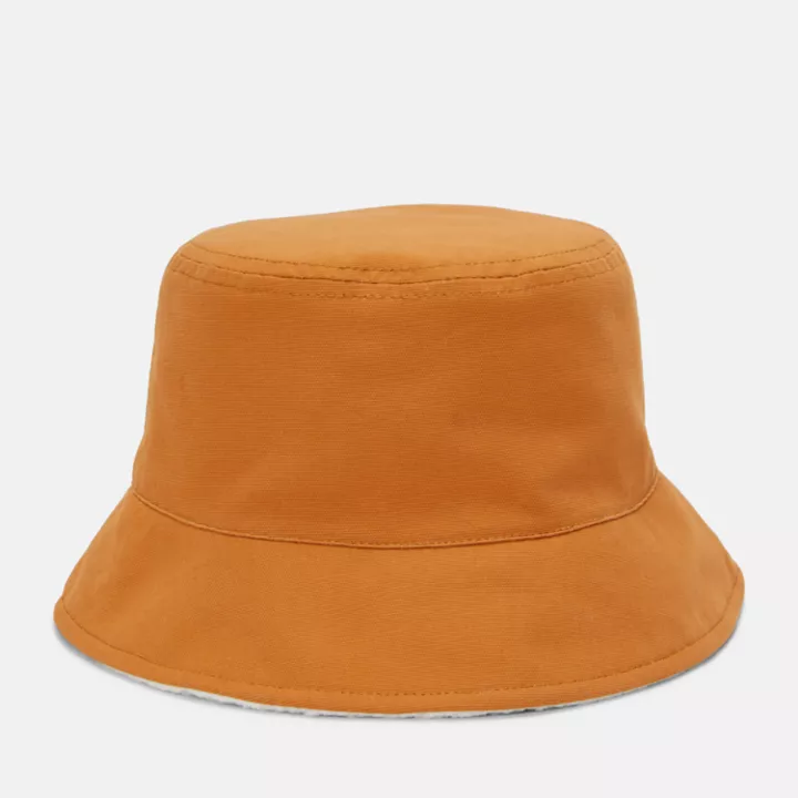 Reversible Bucket Hat with High Pile Fleece Lining in Orange