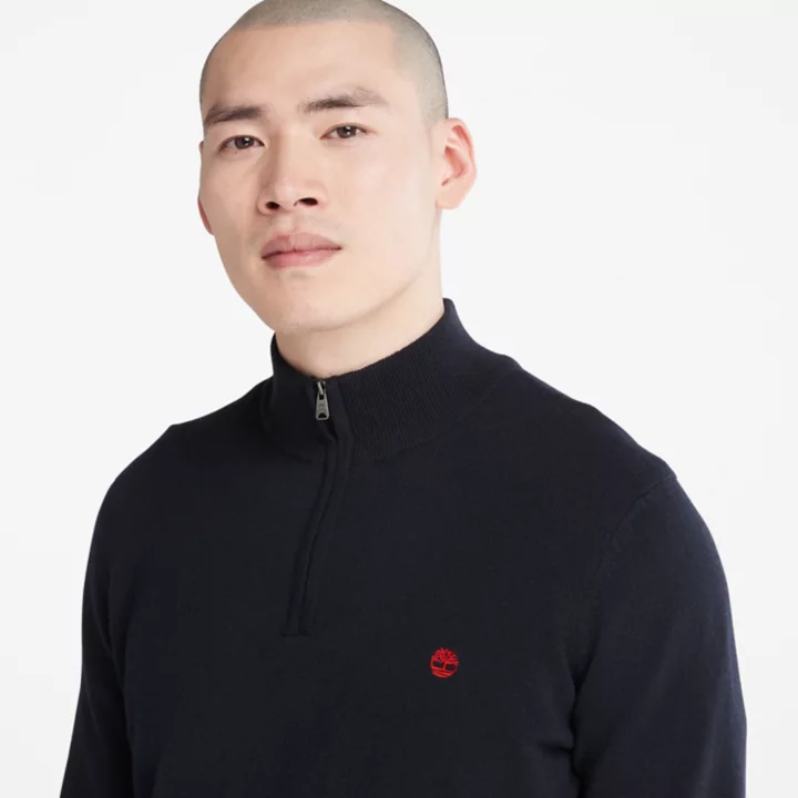 Cohas Brook Zip-Neck Jumper for Men in Navy