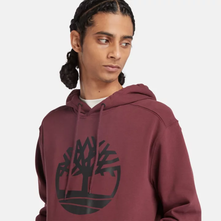 Timberland Tree Logo Hoodie for Men in Burgundy