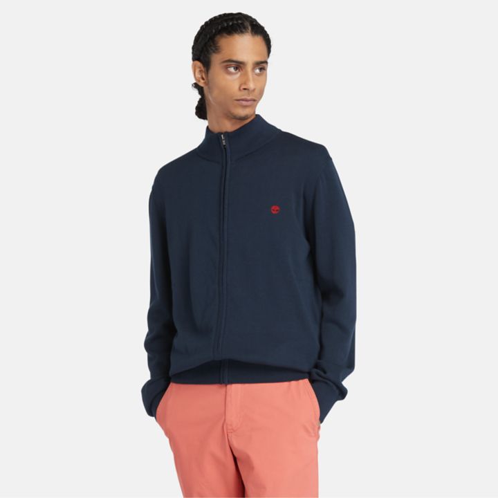 Williams River Full-Zip Cotton Jumper for Men in Navy