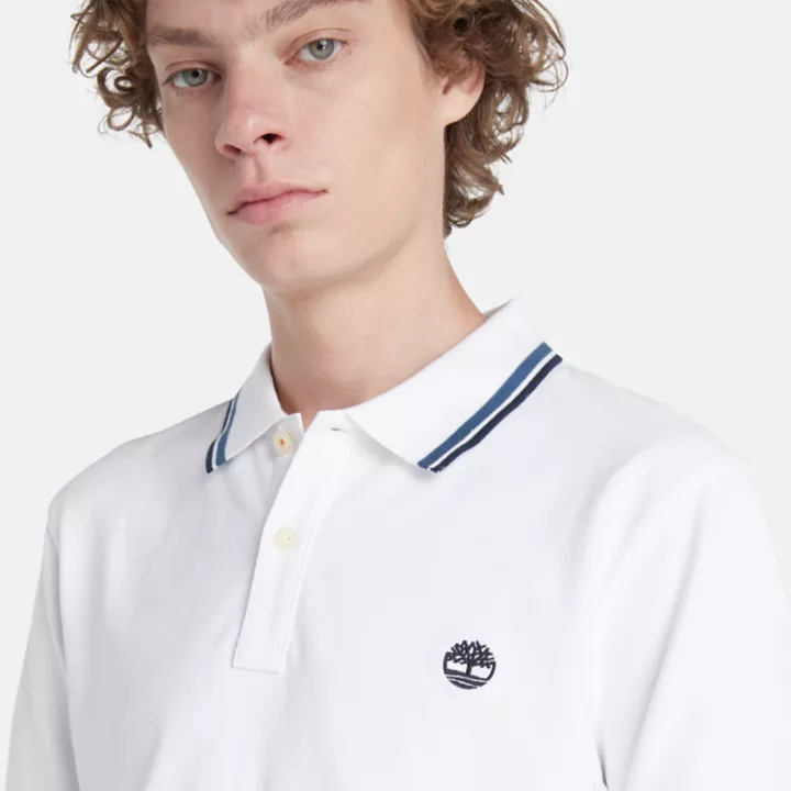 Millers River Tipped Polo Shirt for Men in White