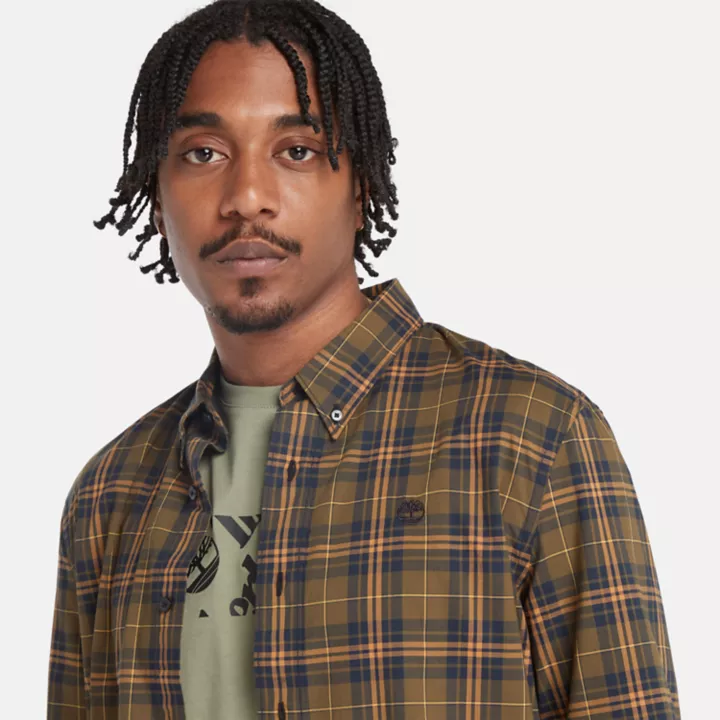 Stretch Poplin Tartan Shirt for Men in Green
