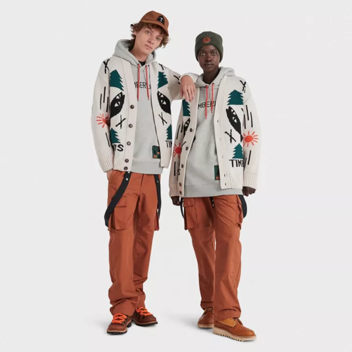 Timberland x Nina Chanel Abney Intarsia Cardigan in Beige