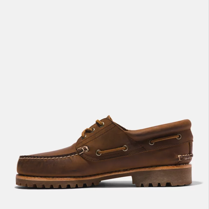 3-Eye Lug Handsewn Boat Shoe for Men in Dark Brown