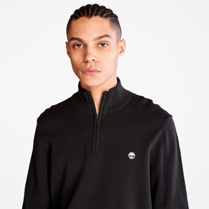 Williams River Quarter-Zip Cotton Jumper for Men in Black