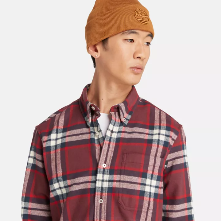 Checked Flannel Shirt for Men in Burgundy/Red/White