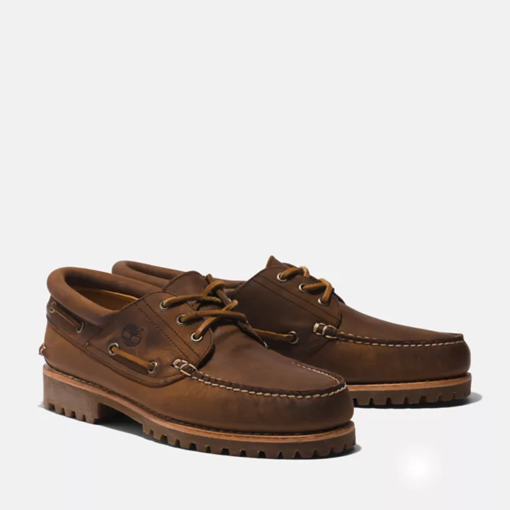 3-Eye Lug Handsewn Boat Shoe for Men in Dark Brown