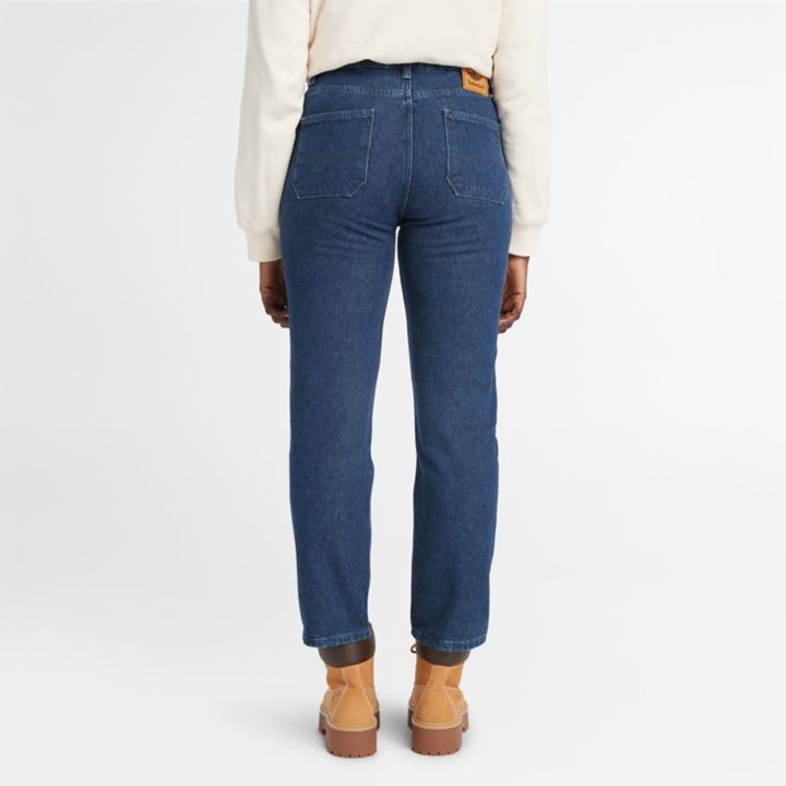 High Waist Hemp Denim Jeans for Women in Dark Blue