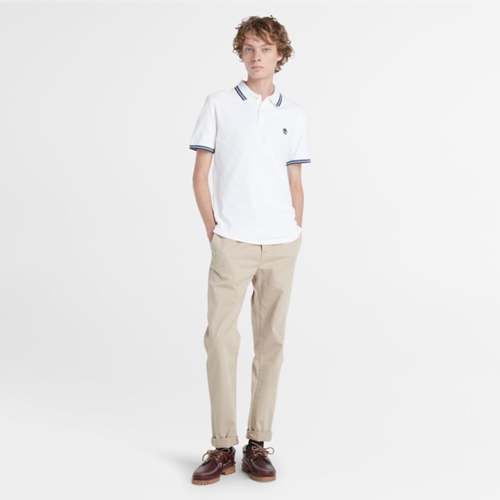 Millers River Tipped Polo Shirt for Men in White