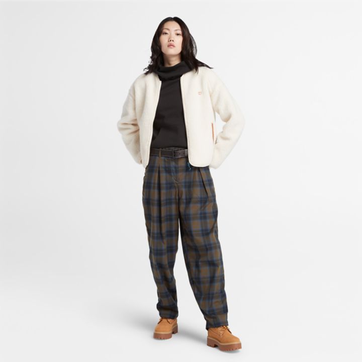 Fleece Bomber Jacket for Women in Beige