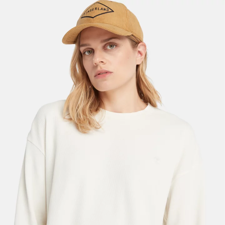 Long Sleeve Waffle T-Shirt for Women in White
