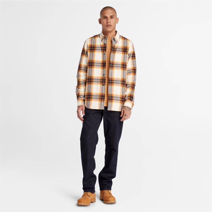 Checked Flannel Shirt for Men in White/Orange