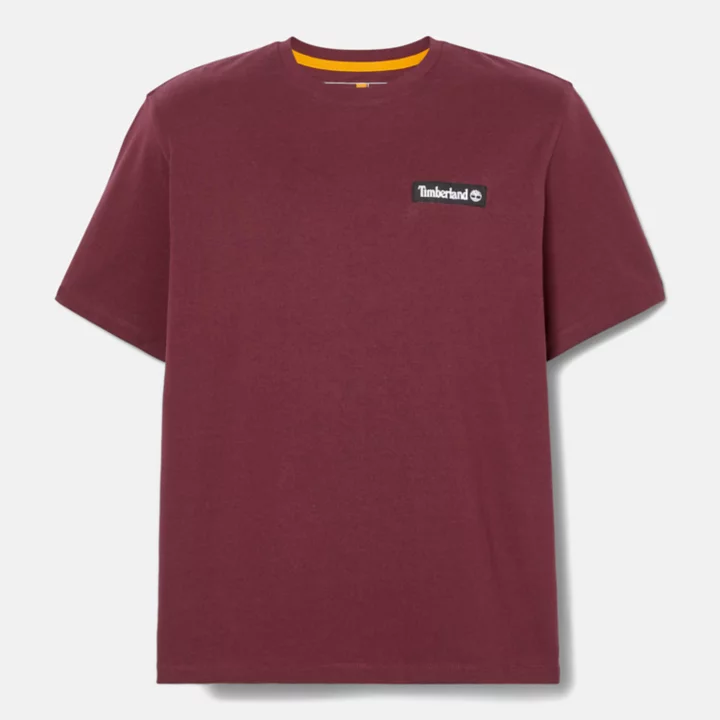 All Gender Heavyweight Woven Badge T-Shirt in Burgundy