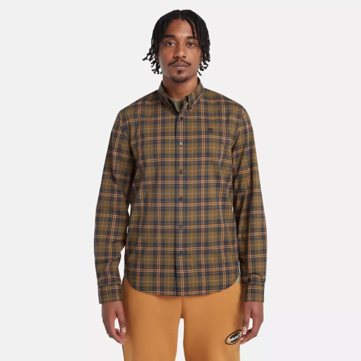Stretch Poplin Tartan Shirt for Men in Green