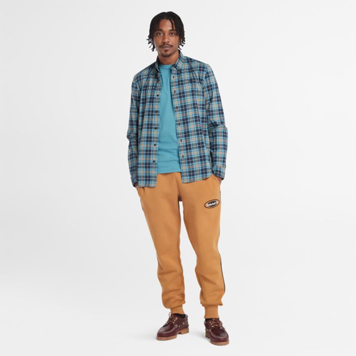 Stretch Poplin Tartan Shirt for Men in Blue