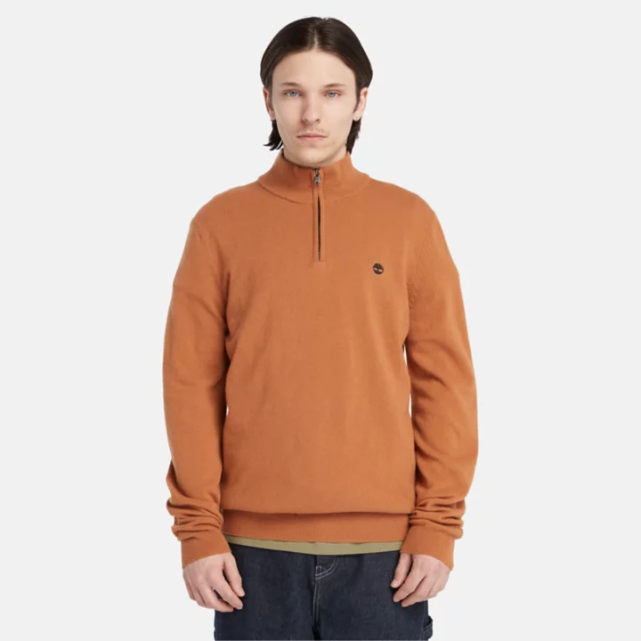 Cohas Brook Zip-Neck Jumper for Men in Brown