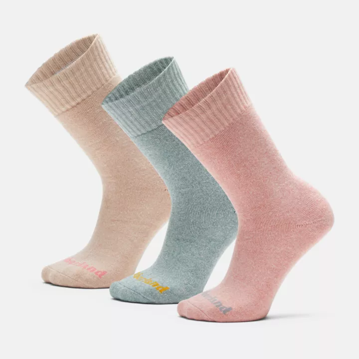 Three Pair Pack Crew Socks Gift Box for Women in Pink/Light Blue/Light Pink
