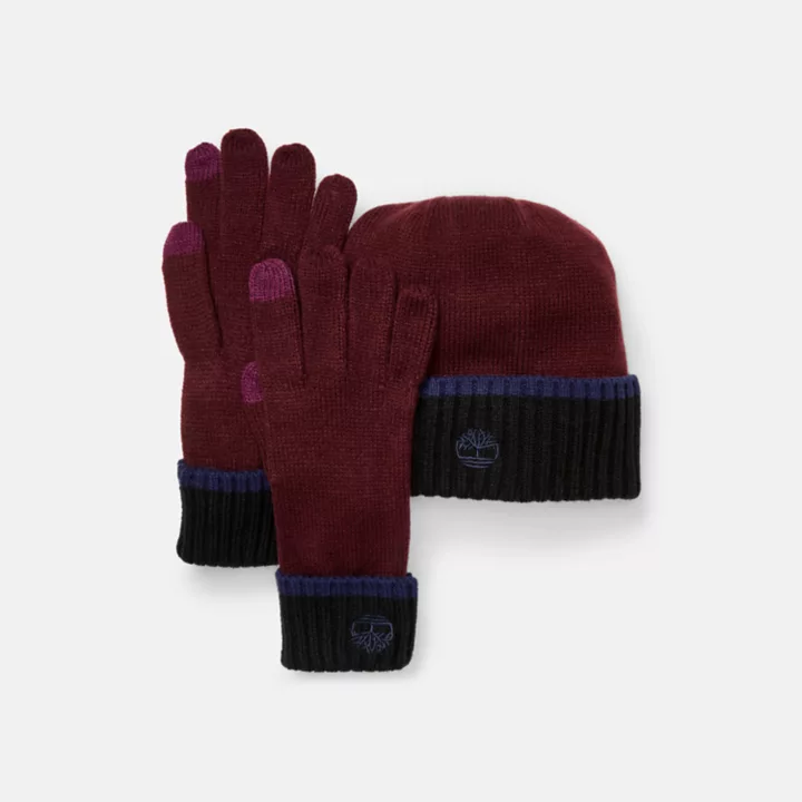 All Gender Beanie and Glove Gift Set in Burgundy