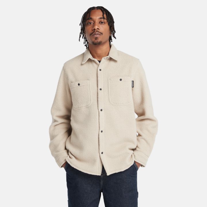 Utility High-Pile Fleece Overshirt for Men in Beige