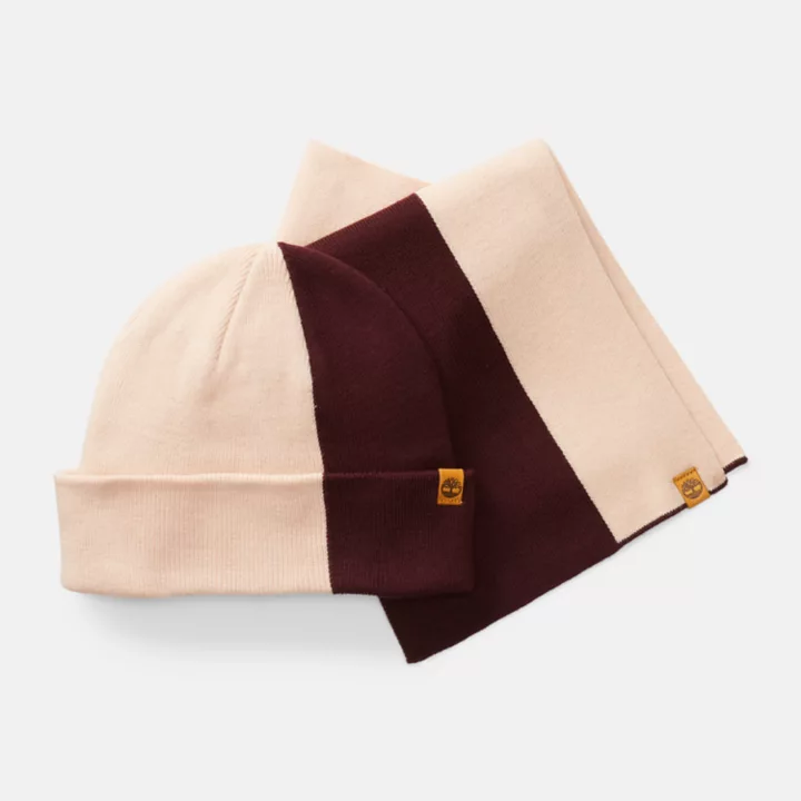 Colourblock Hat & Scarf Gift Set for Women in Pink