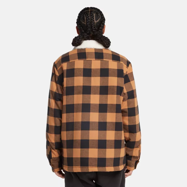 Buffalo Plaid High Pile Fleece-lined Overshirt for Men in Dark Yellow