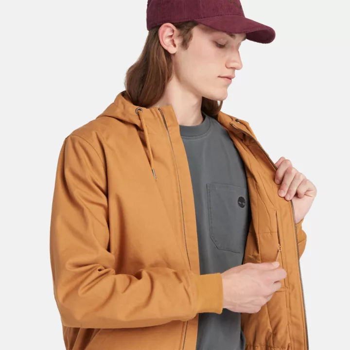 Insulated Canvas Hooded Bomber Jacket for Men in Orange