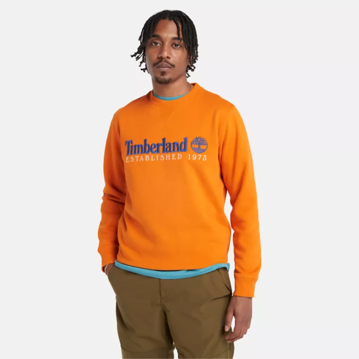 Est. 1973 Logo Crew Sweatshirt for Men in Orange