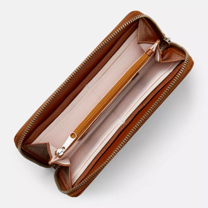 Leather Large Zip-Around for Women in Brown