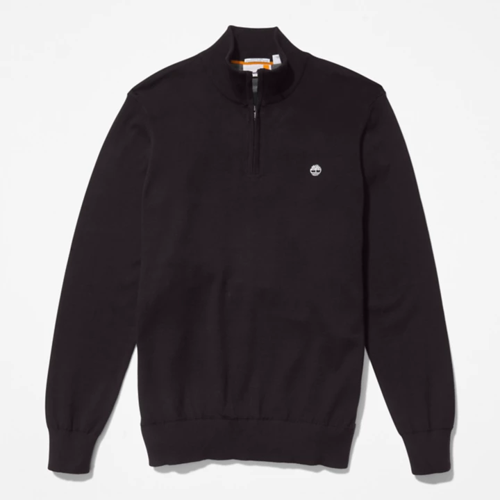 Williams River Quarter-Zip Cotton Jumper for Men in Black