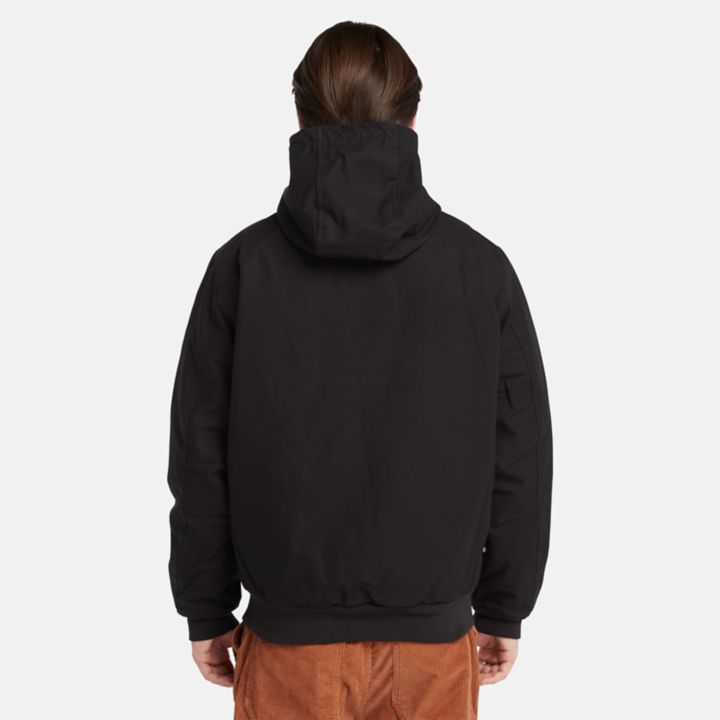 Insulated Canvas Hooded Bomber Jacket for Men in Black