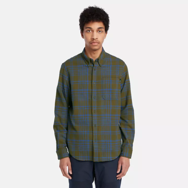 Heavy Flannel Check Shirt for Men in Dark Green
