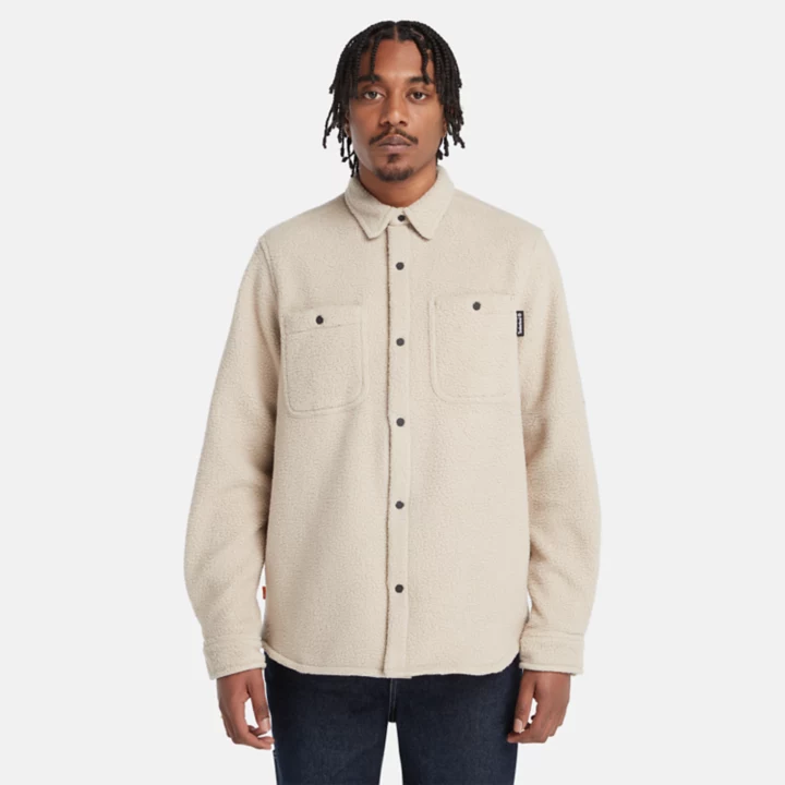 Utility High-Pile Fleece Overshirt for Men in Beige