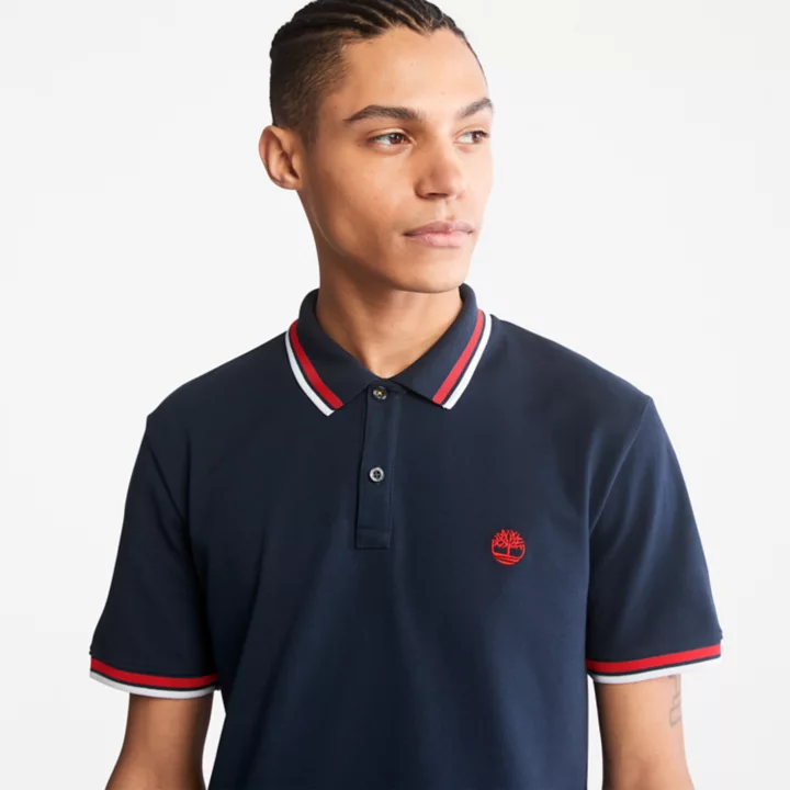 Millers River Tipped Polo Shirt for Men in Navy