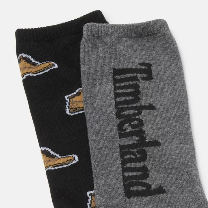 All Gender 2 Pack All-Over Print Boot Crew Socks in Black/Grey