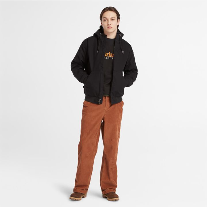 Insulated Canvas Hooded Bomber Jacket for Men in Black